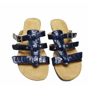 Vionic Radia Sandal Patent Blue Croc Wedge 7 Wide